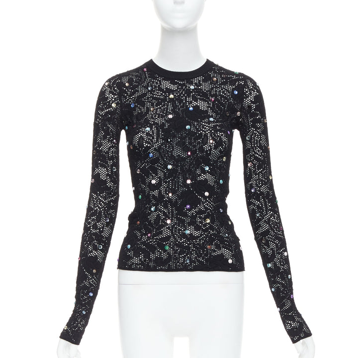 LOUIS VUITTON 2024 black multiclor jewel floral lace pullover S