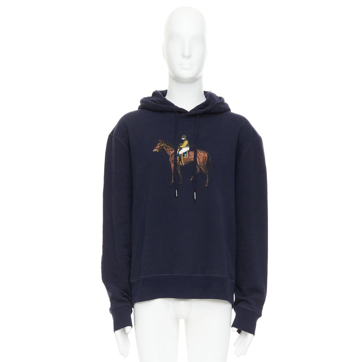 RALPH LAUREN Purple Label navy cotton horse embroidered hoodie XL