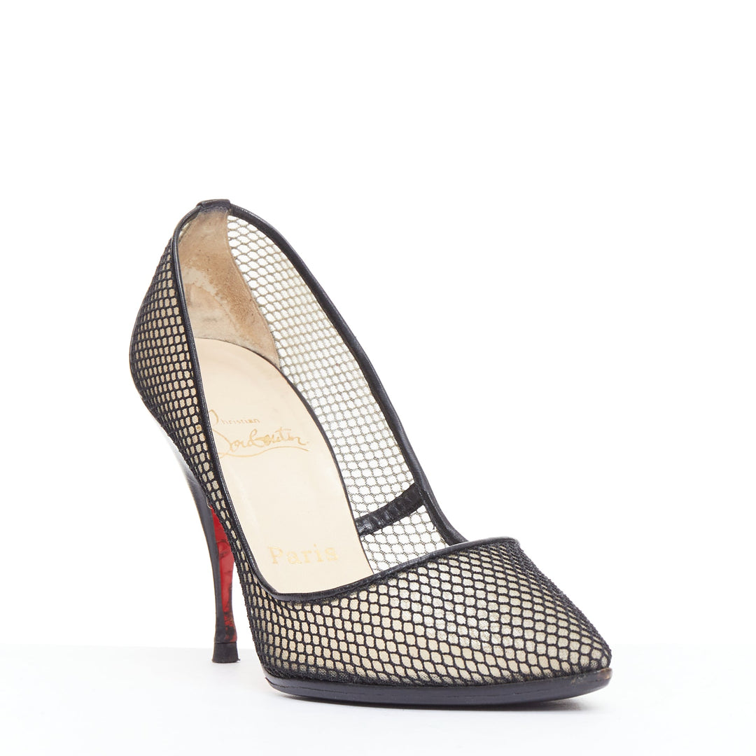 CHRISTIAN LOUBOUTIN Follies Resille black net mesh stiletto heels pump EU37.5