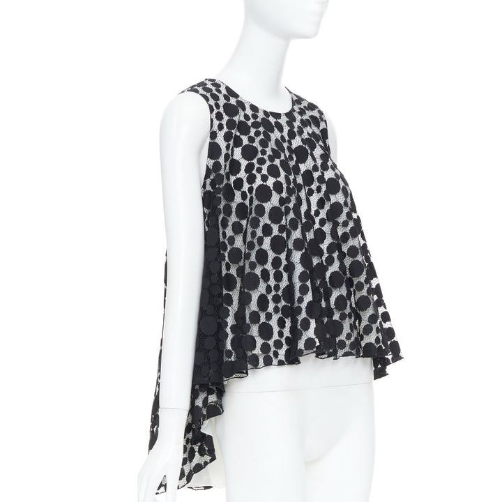 GIAMBATTISTA VALLI black white polkadot lace sleeveless high low blouse IT40 S