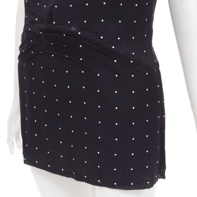 GUCCI black white polka dot cursive logo print laced front mini dress IT38 XS