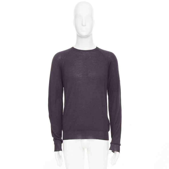PRADA 2008 dark charcoal grey sheer wool silk blend long sleeve sweater IT46 S