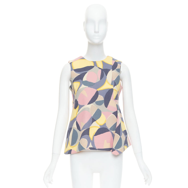 MARNI pastel multicolor abstract print asymmetric peplum top IT38 XS