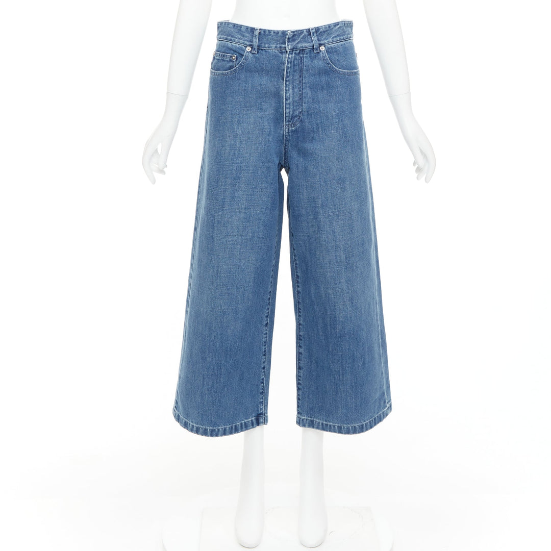CHRISTIAN DIOR blue washed darted pockets wide mid waist cropped jeans