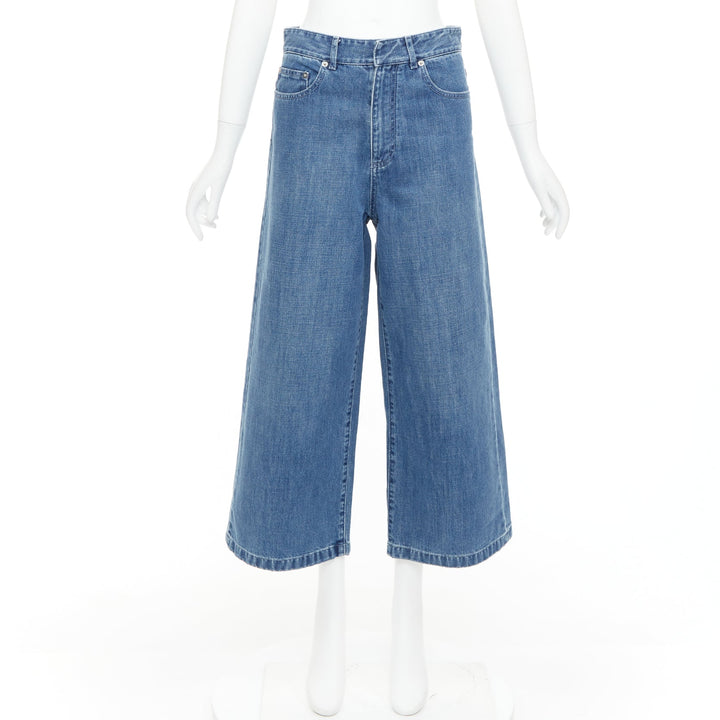 CHRISTIAN DIOR blue washed darted pockets wide mid waist cropped jeans