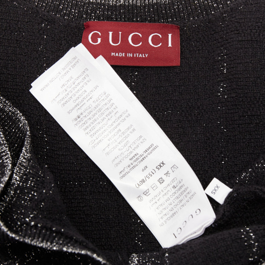 GUCCI 2024 black silver lame check jacquard vintage GG button mini dress XXS