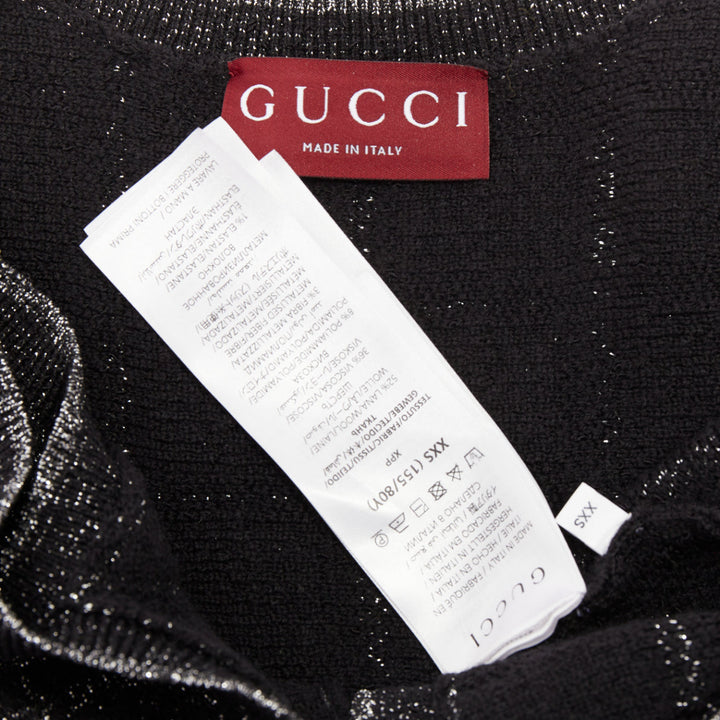 GUCCI 2024 black silver lame check jacquard vintage GG button mini dress XXS