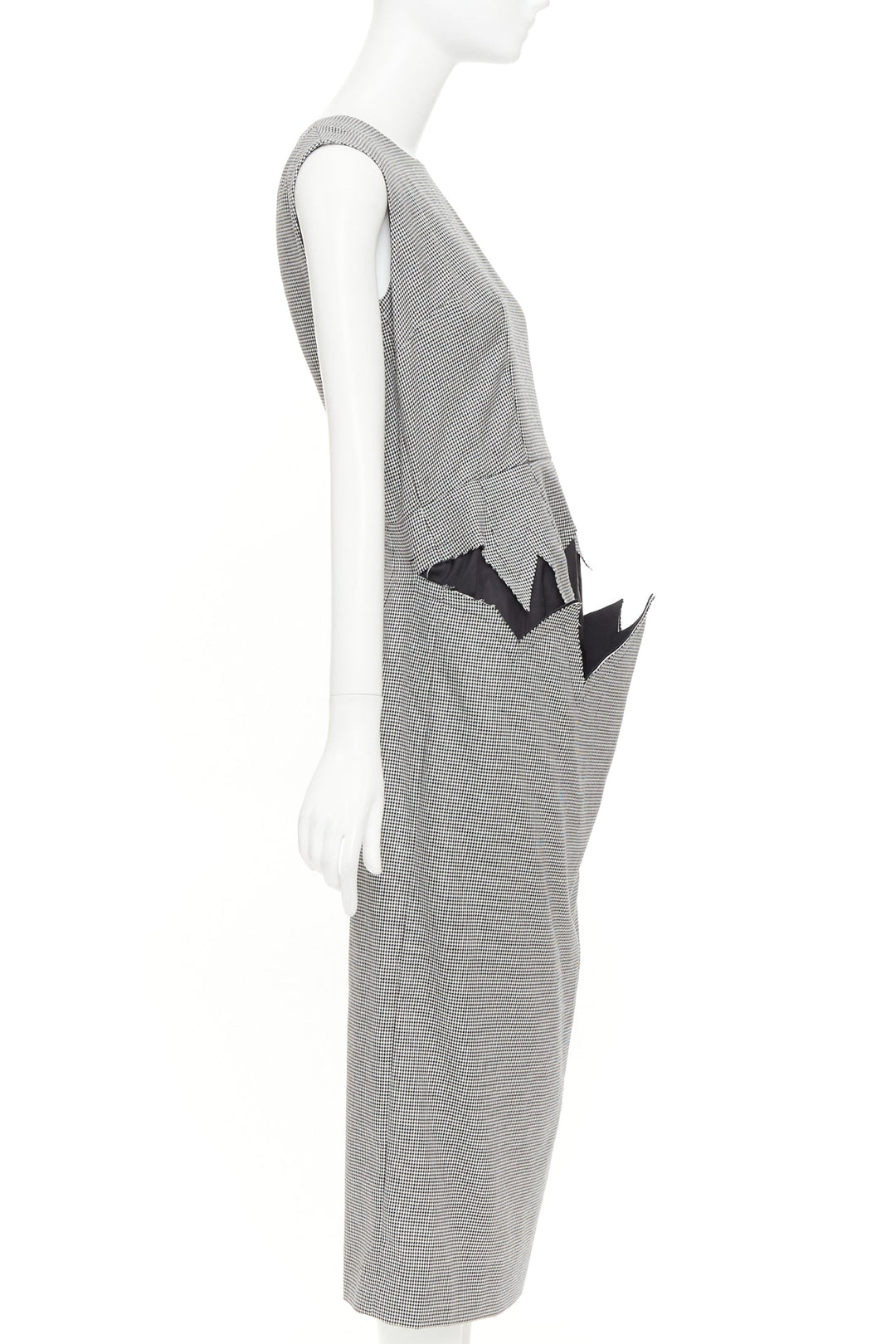 COMME DES GARCONS 2018 grey wool houndstooth 3D jagged cut out sheath dress S
