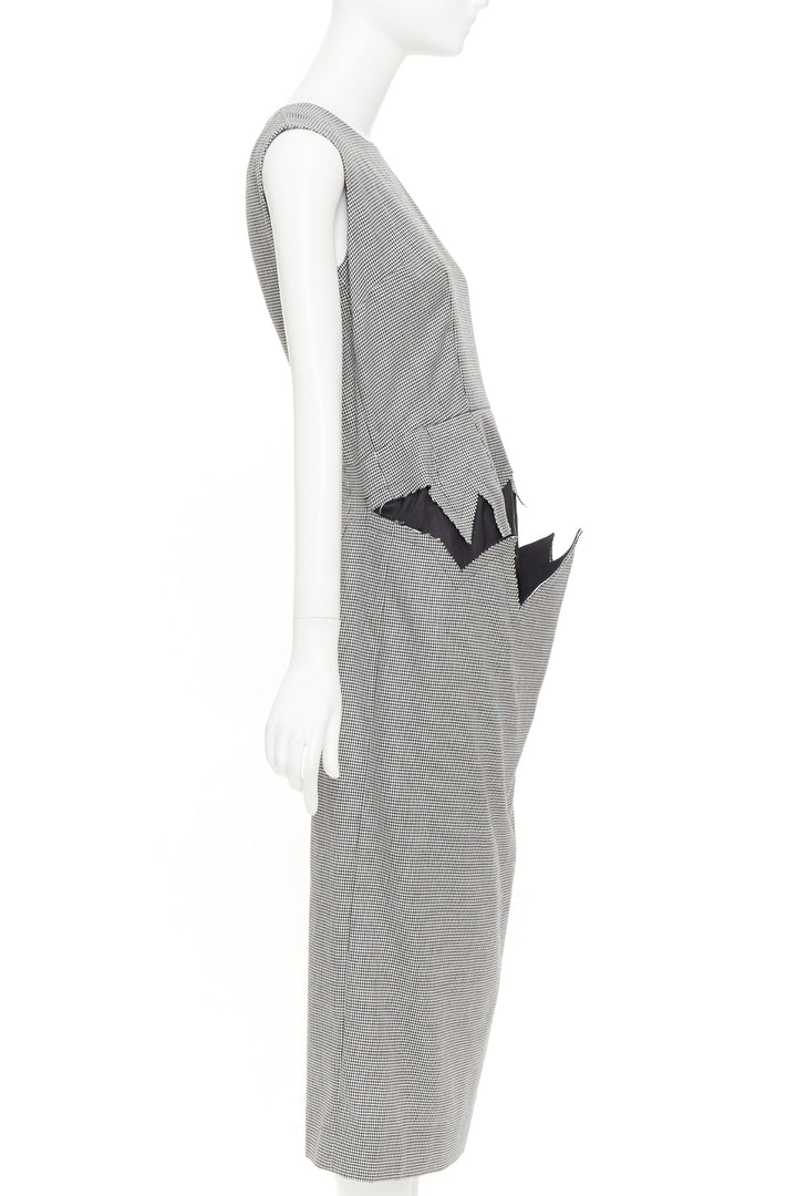 COMME DES GARCONS 2018 grey wool houndstooth 3D jagged cut out sheath dress S