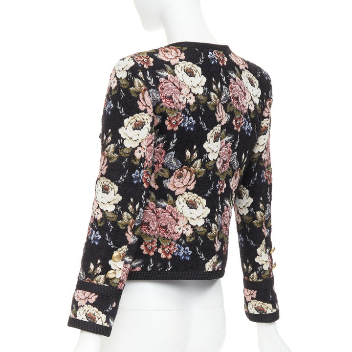 SAINT LAURENT 2017 floral jacquard tapestry gold crop officer jacket FR36 S