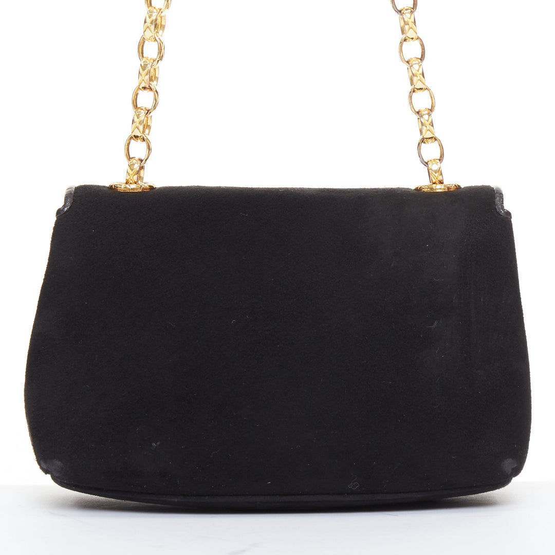 rare CHANEL 1990s Vintage black suede red Gripoix black gold chain crossbody bag
