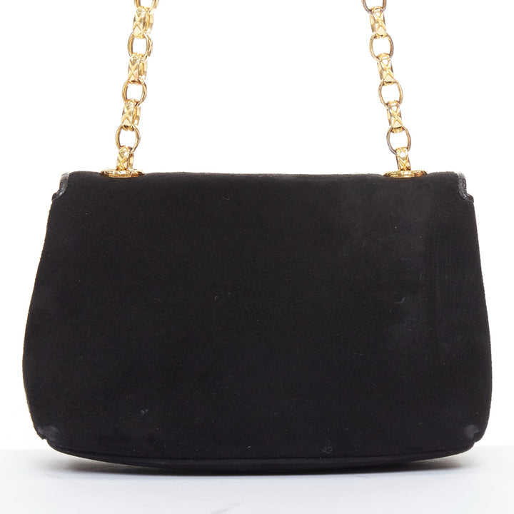 rare CHANEL 1990s Vintage black suede red Gripoix black gold chain crossbody bag