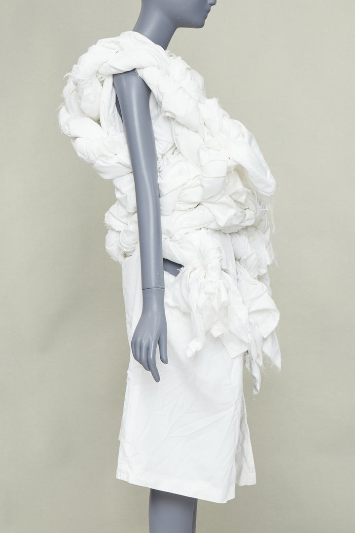 rare COMME DES GARCONS 2019 Runway white frayed cotton knotted bundle jacket XS