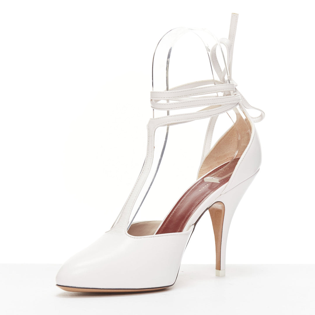CELINE Phoebe Philo 2018 Night Out white leather T strap ankle pumps EU36.5