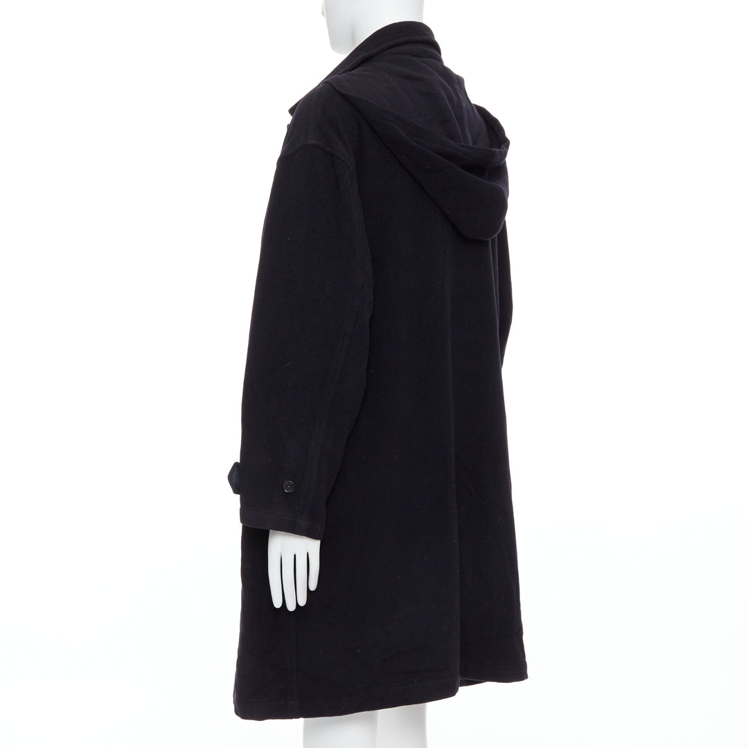 YOHJI YAMAMOTO black wool hooded pocketed cocoon coat M