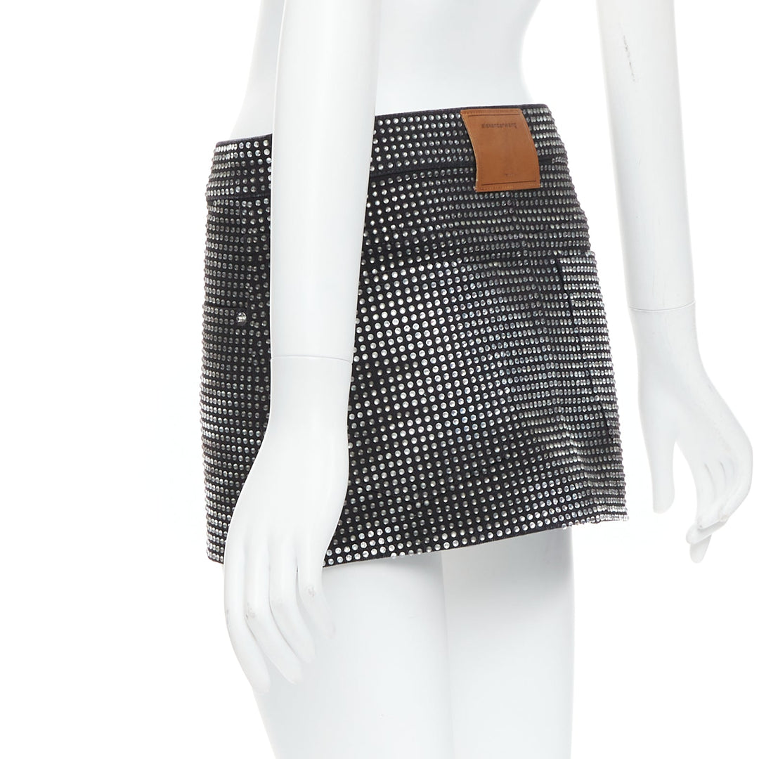 ALEXANDER WANG Hotfix black cotton allover crystal encrusted mini skirt 24"
