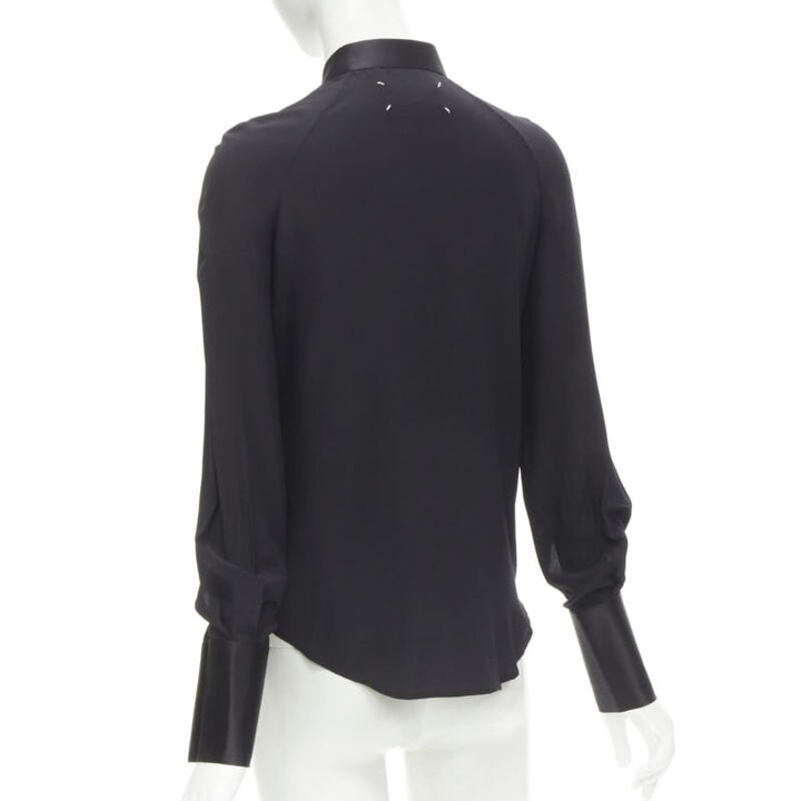 MAISON MARGIELA black cotton silk trim reversed button cuff shirt IT38 XS