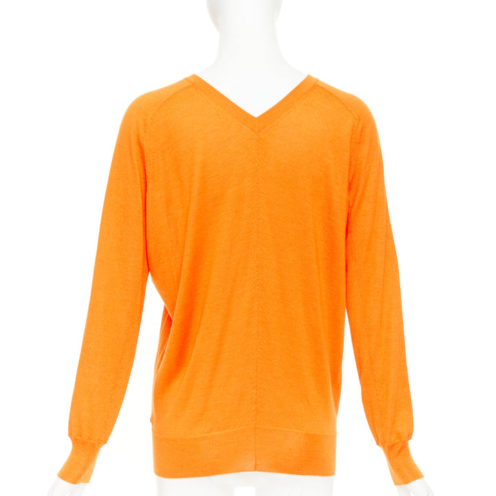 HERMES orange cashmere silk dual V-neck raglan sleeves sweater FR34 XS