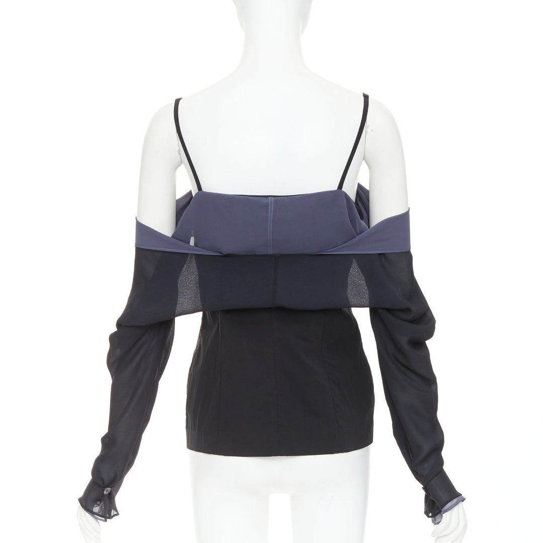 DOLCE GABBANA Vintage black grey cold off shoulder spaghetti button top