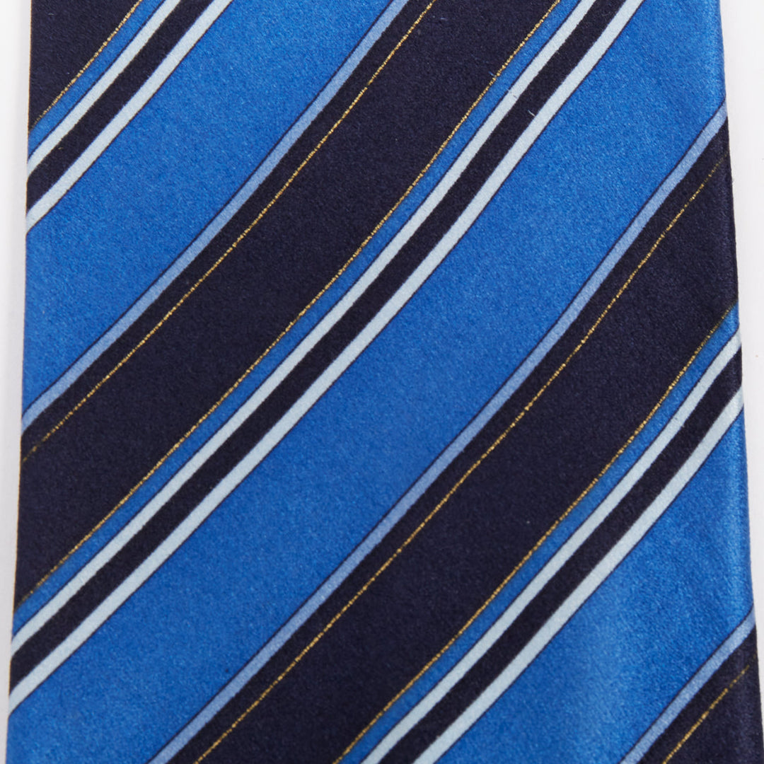 BRIONI Set of 3 100% silk blue diagonal stripes black pleats white polka dot tie