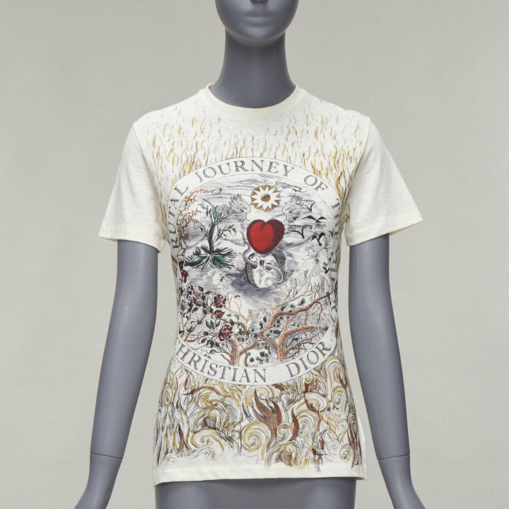 DIOR Brutal Journey OF The Heart graphic print ecru cotton linen tshirt XS