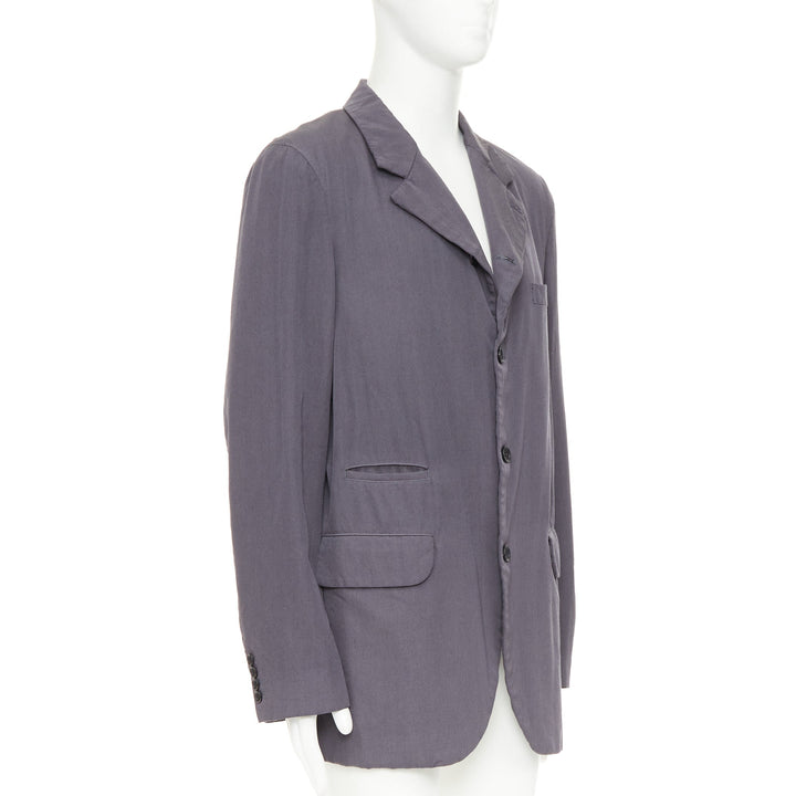 COMME DES GARCONS HOMME DEUX 2024 grey wool flap pockets long-line blazer XL