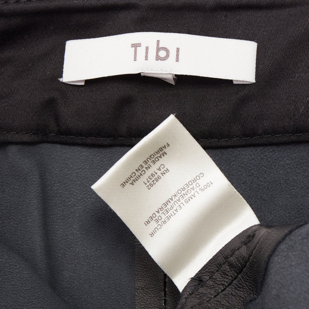 TIBI black lambskin leather pleated front panelled back slit midi skirt US00 XXS