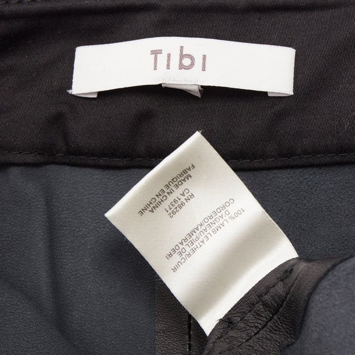 TIBI black lambskin leather pleated front panelled back slit midi skirt US00 XXS