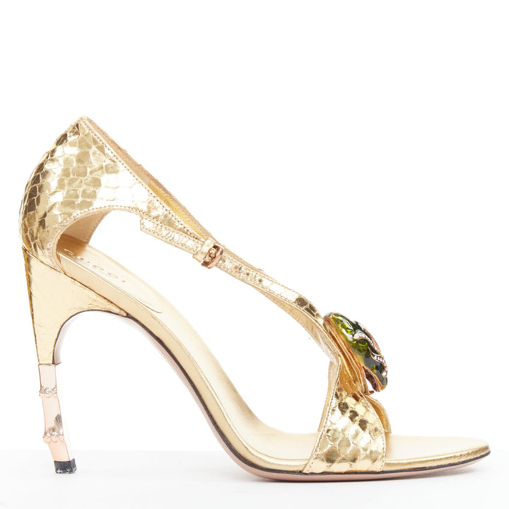 GUCCI TOM FORD Vintage 2004 Runway gold scaled green Serpentine heel sandal EU36