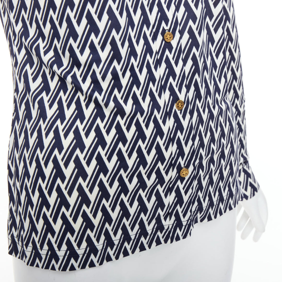 TORY BURCH navy cream T monogram print silk blend shirt XS