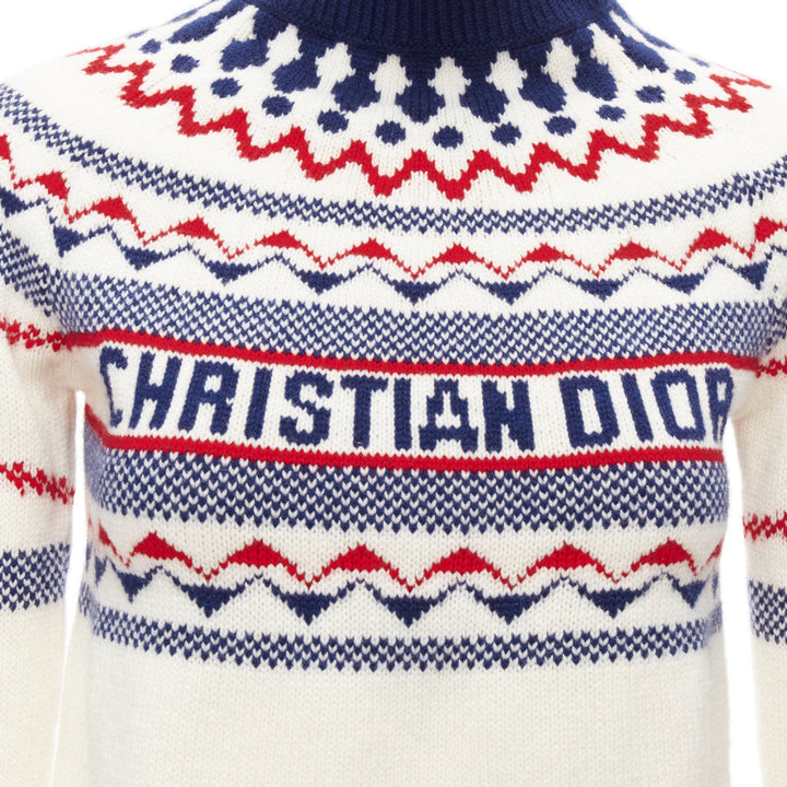 CHRISTIAN DIOR Dioralps cream wool cashmere logo star fairisle sweater FR34 XS