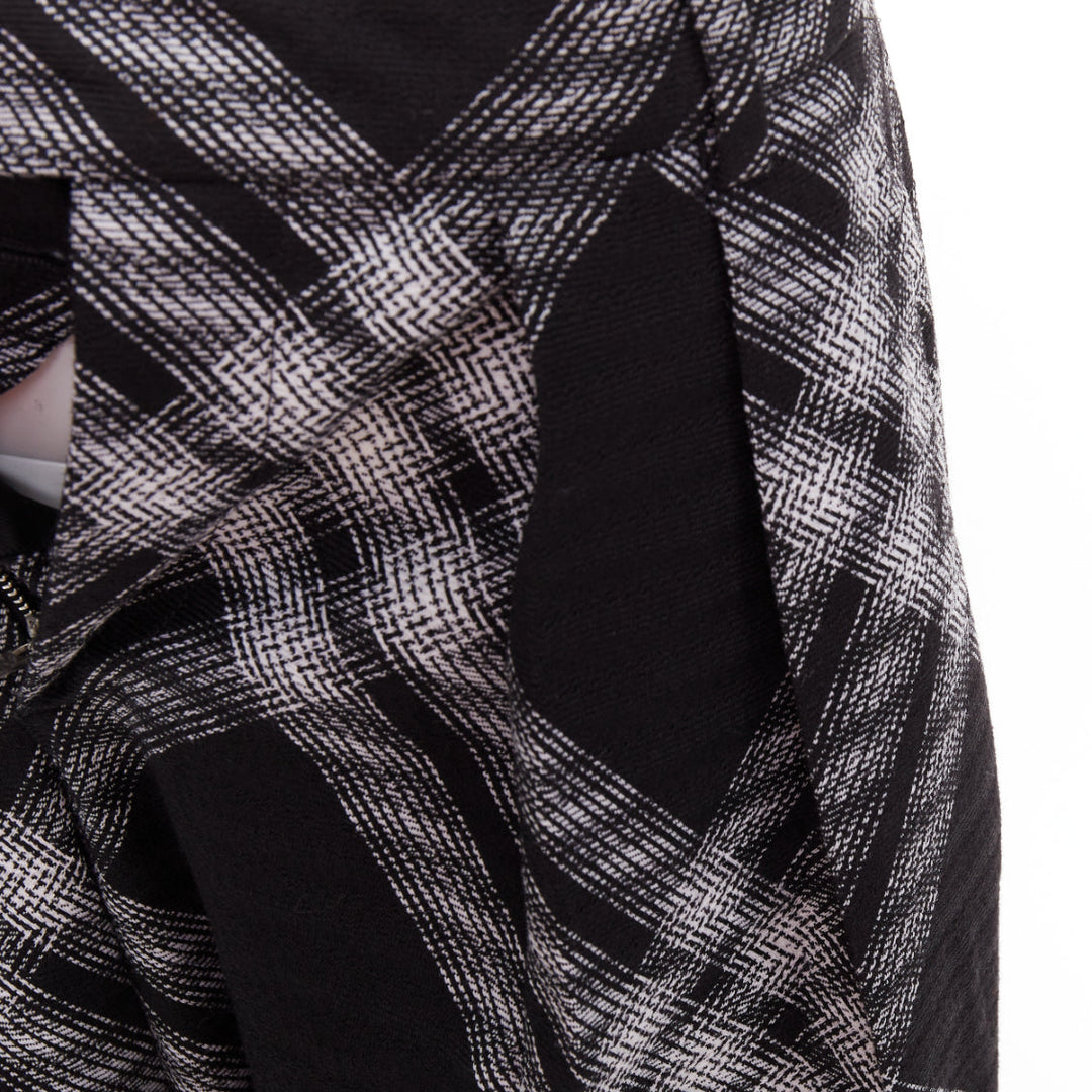 BURBERRY Daniel Lee black grey House check wool wide leg parachute pant IT34 XXS
