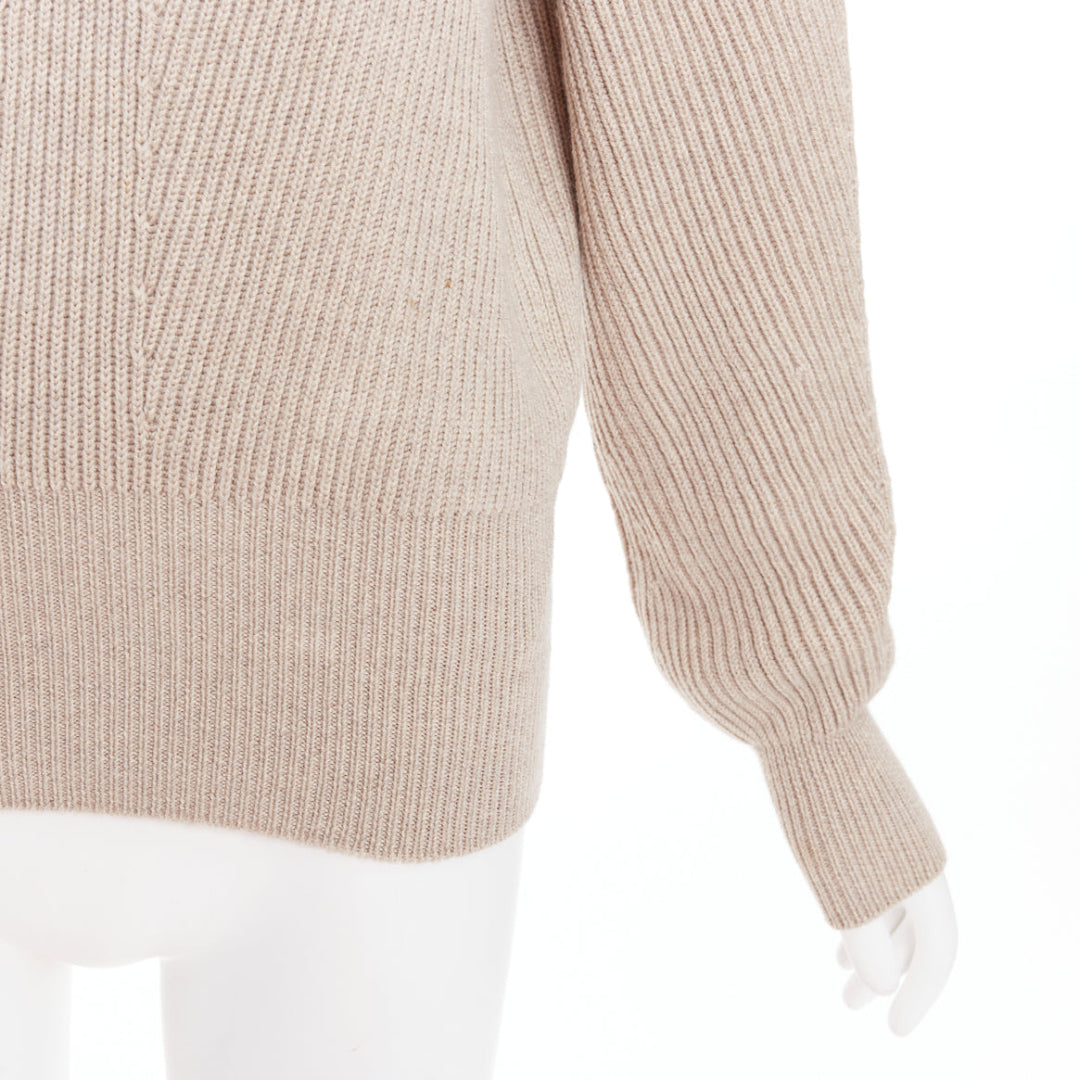 STELLA MCCARTNEY 2015 taupe virgin wool contour ribbed knit sweater IT38 XS