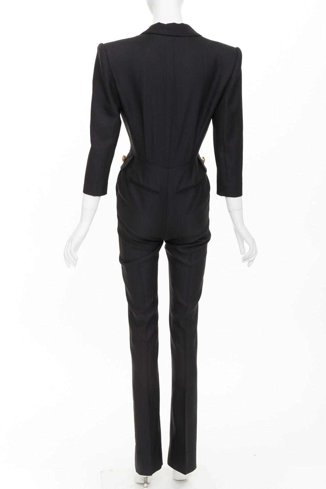 SAINT LAURENT 2022 black wool padded shoulder lapel blazer jumpsuit FR34 XS