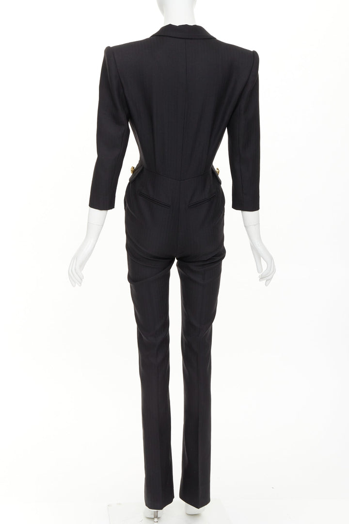 SAINT LAURENT 2022 black wool padded shoulder lapel blazer jumpsuit FR34 XS