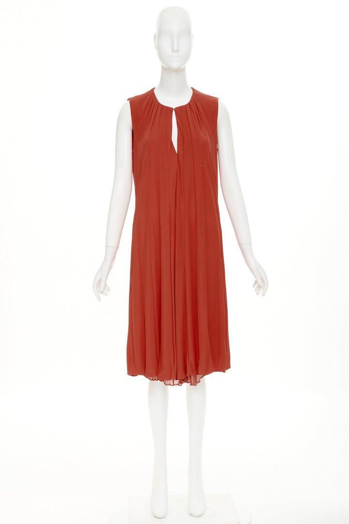 GUCCI 2007 red viscose blend keyhole pleated draped dress IT42 M