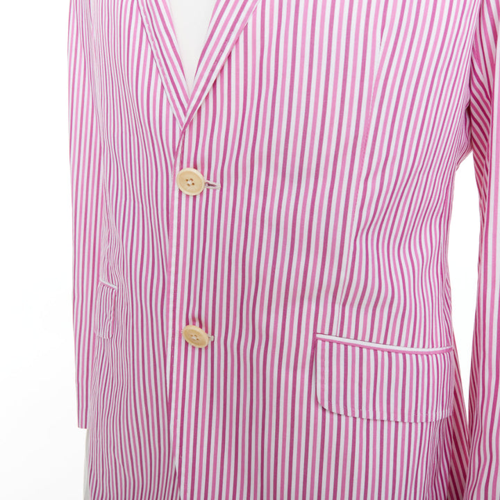 ETRO pink white cotton stripes single breasted darted blazer IT52 XL