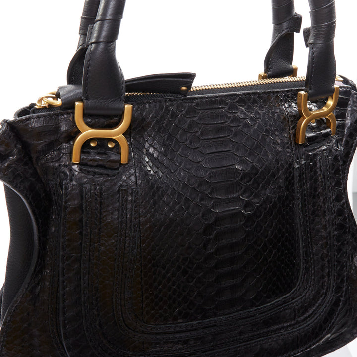 CHLOE Marcie black scaled leather gold hardware satchel bag