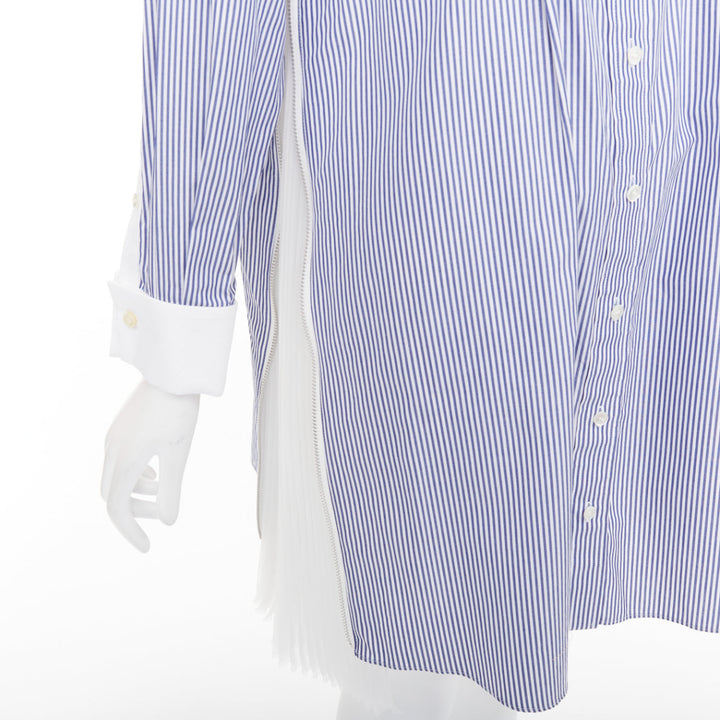 SACAI 2017 blue white striped cotton poplin bib collar ruffle shirt dress JP1 S