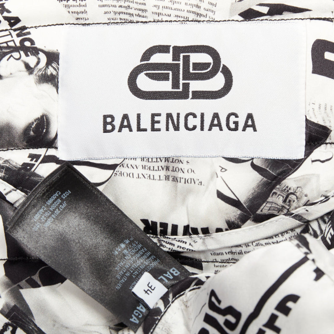 BALENCIAGA Demna 2019 black white magazine tabloid print padded coat FR34 XS