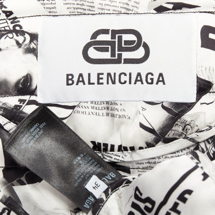 BALENCIAGA Demna 2019 black white magazine tabloid print padded coat FR34 XS