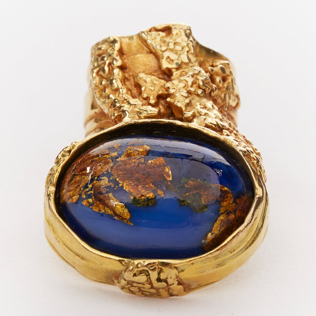 YVES SAINT LAURENT YSL Arty gold tone blue lapis foil enamel cabochon ring US7