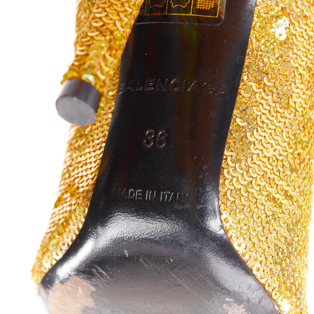 BALENCIAGA Demna Knife gold holographic sequins point toe sock ankle boots EU36