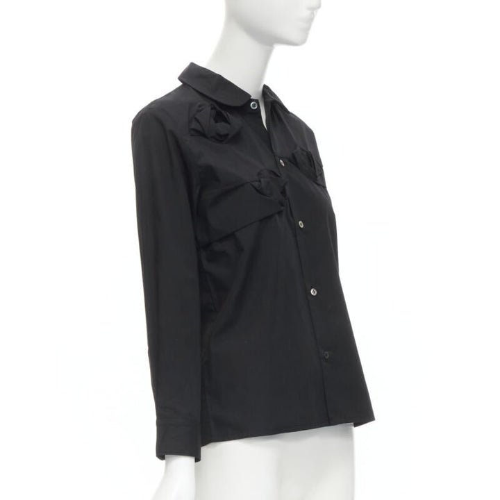 JUNYA WATANABE 1999 black cotton rose bud round collar long sleeve shirt M