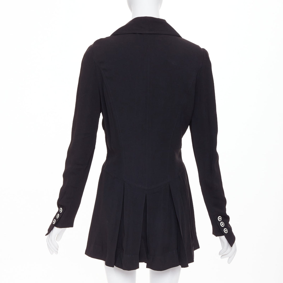 KARL LAGERFELD Vintage black tie front pleated hem wool crepe coat FR44 2XL