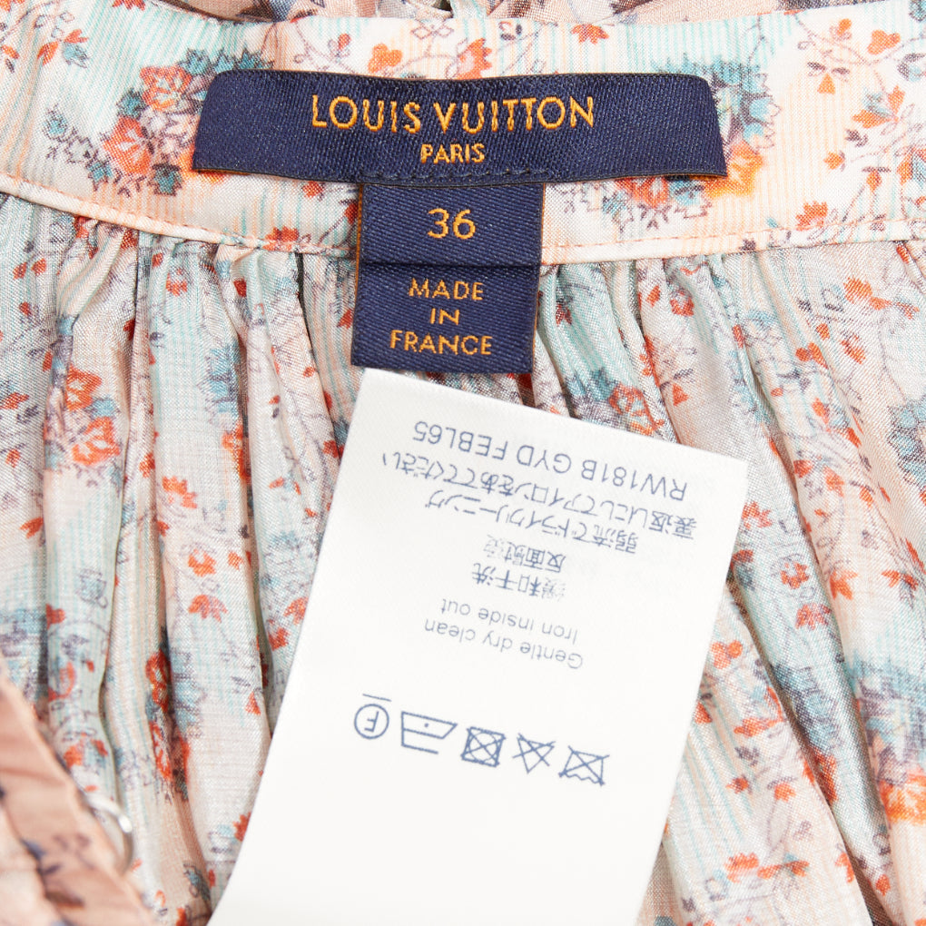 LOUIS VUITTON 2018 Runway 100% silk pink floral stripes pussybow blouse FR36 S