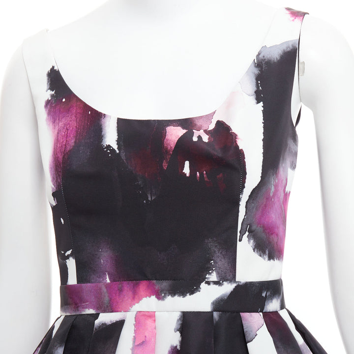 ALEXANDER MCQUEEN 2022 purple watercolor Graffiti flared short dress IT38 XS