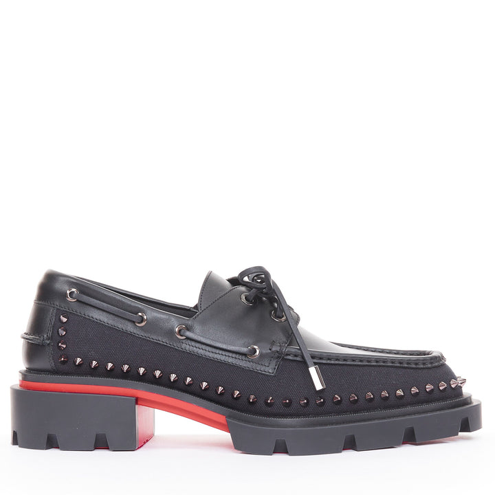 CHRISTIAN LOUBOUTIN Our Steckel black canvas calf leather spike derby EU43 US10