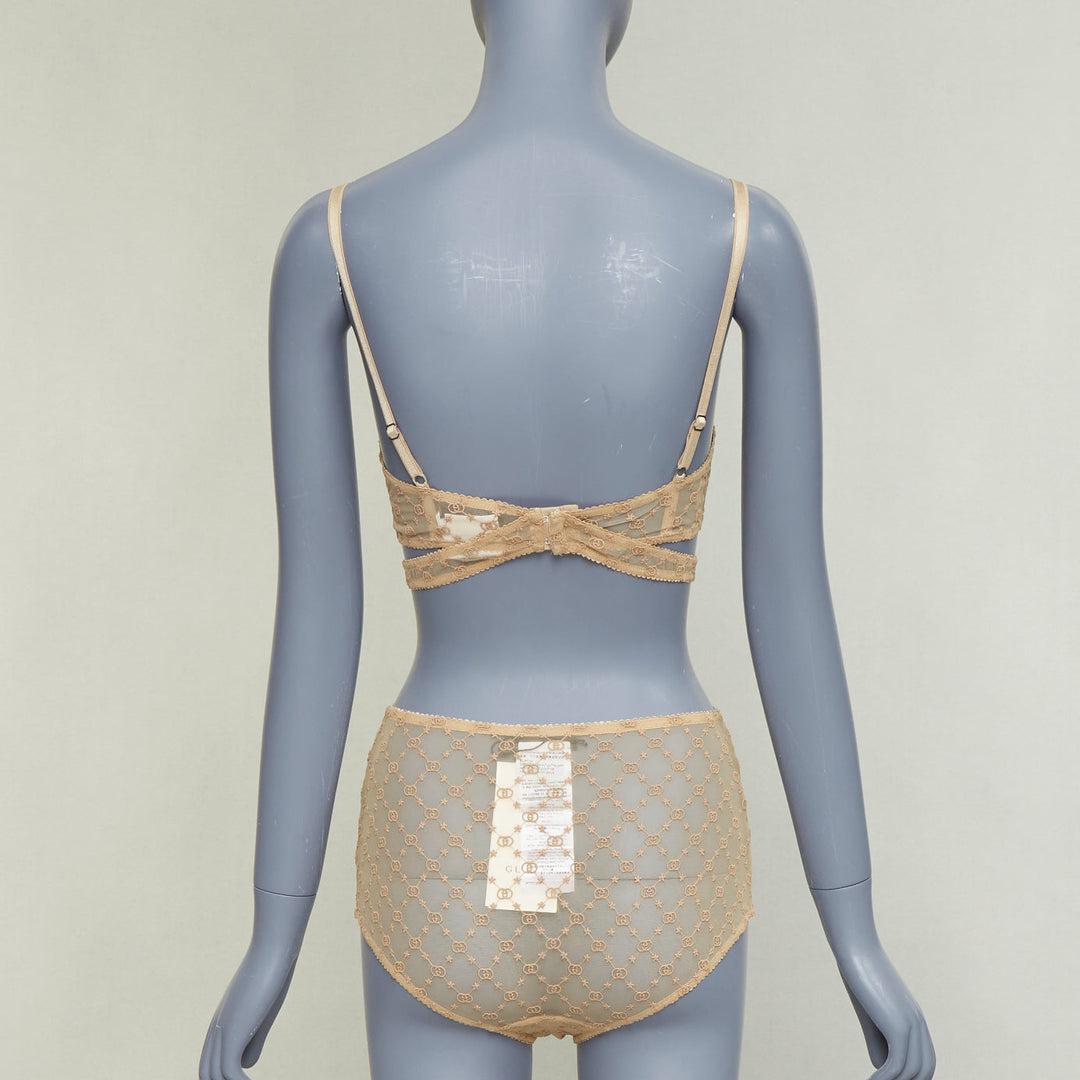 GUCCI Alessandro Michele GG Star nude monogram embroidered tulle lingerie set S