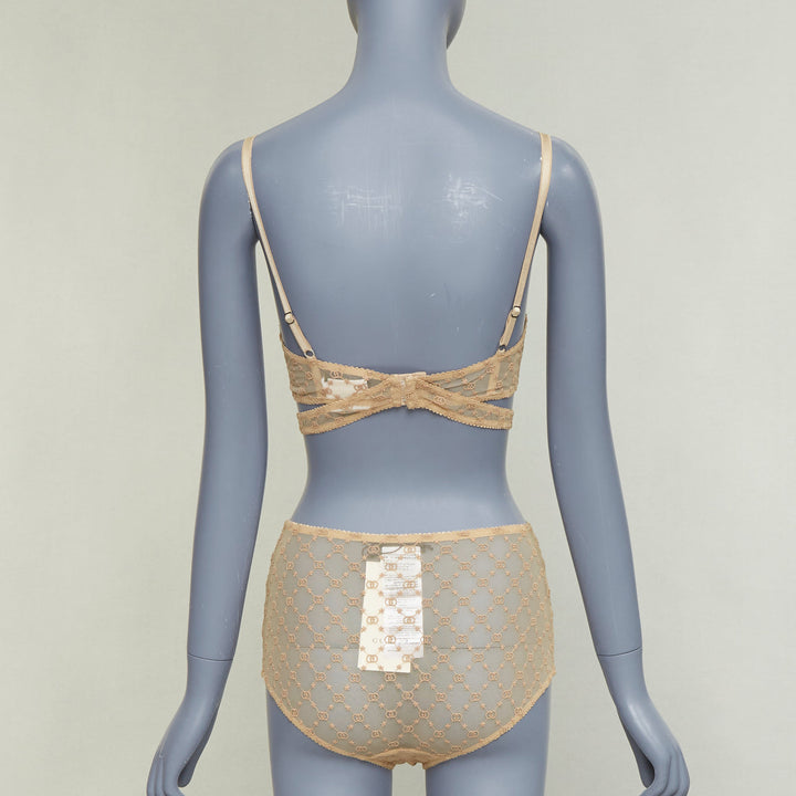 GUCCI Alessandro Michele GG Star nude monogram embroidered tulle lingerie set S